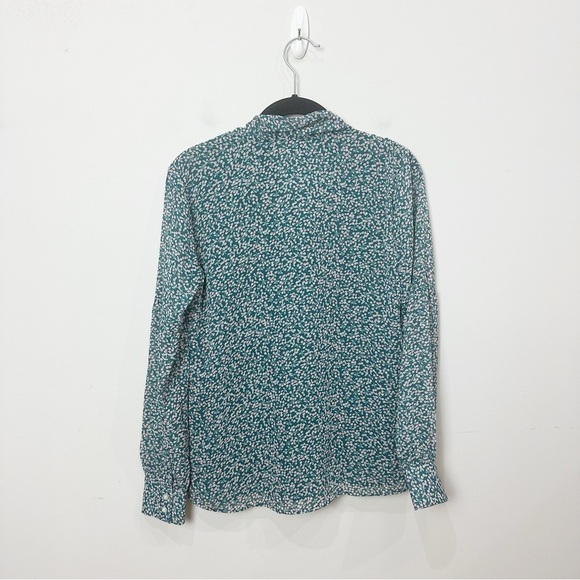 Loft Garden Tie Neck Blouse Green Floral Fluid Draped feminine - Picture 4 of 8